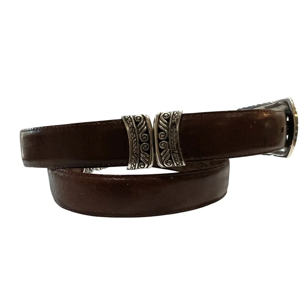 Brighton Vintage Reversible Smooth Brown / Croc Brown Leather Belt Silver Buckle